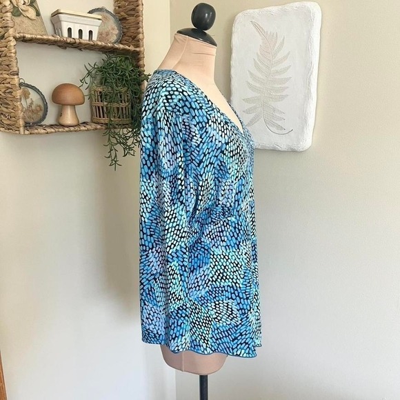 Y2K Style & Co Asymmetrical Blue Patterned Blouse - Picture 4 of 6